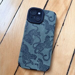 iPhone 15 Leopard Print Phone Case - Green
